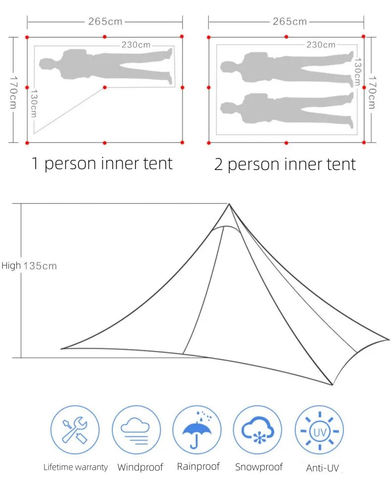 ASTA GEAR Fengyin2 Pyramid Tent Outdoor Ultralight 20D nylon Tent Camping Windproof Hiking Backpacking