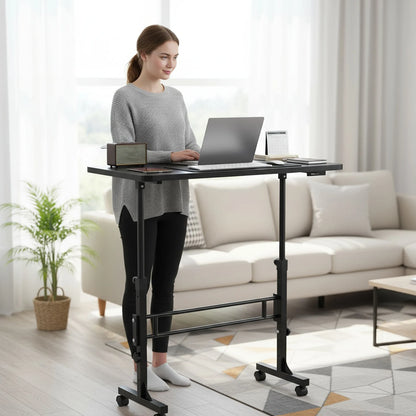 Standing Desk Adjustable Height Mobile Stand Up Desk with Wheels (Black)