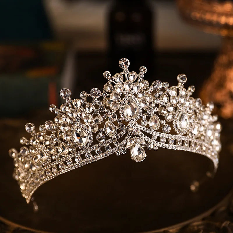 KMVEXO Baroque Luxury Crystal Bridal Tiaras Cubic Zircon Crown Rhinestone Pageant Diadem Headpieces Wedding Hair Accessories