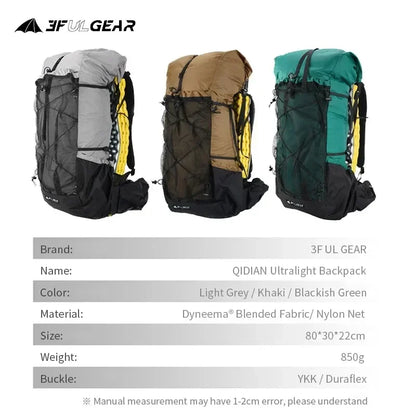 3F UL Gear Lightweight Waterproof Hiking Backpack 40+16L Outdoor Camping Travel Climbing Trekking Rucksack with Adjustable Strap
