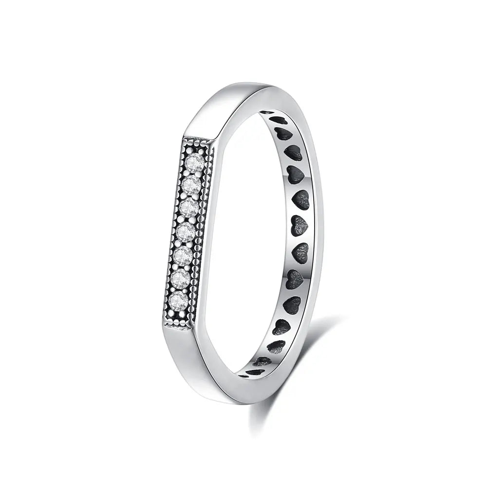 Original 925 Sterling Silver Ring Love Heart Pave CZ Crystal Stackable Rings For Women Wedding Engagement Birthday Gift Jewelry