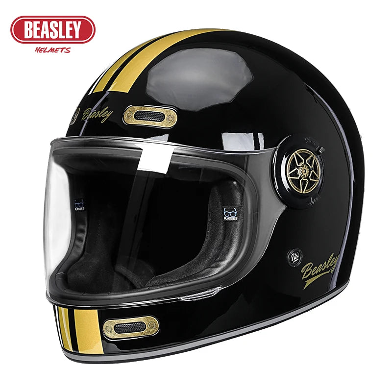 BEASLEY Retro Helmet Men's Women's Cruise Motorcycle Fiberglass Full Helmet Carbon Fiber Motorcycle Helmet DOT Certification
