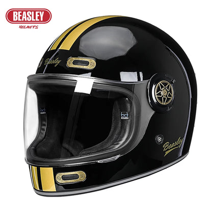 BEASLEY Retro Helmet Men's Women's Cruise Motorcycle Fiberglass Full Helmet Carbon Fiber Motorcycle Helmet DOT Certification