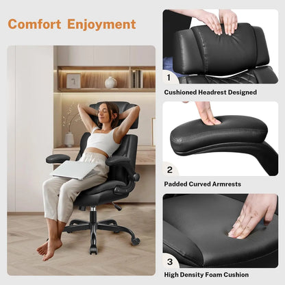 Office Chair Flip Up Arms, Executive Leather Office Chair Ergonomic Desk Chair with Lumbar Support, Adjustable, Customized