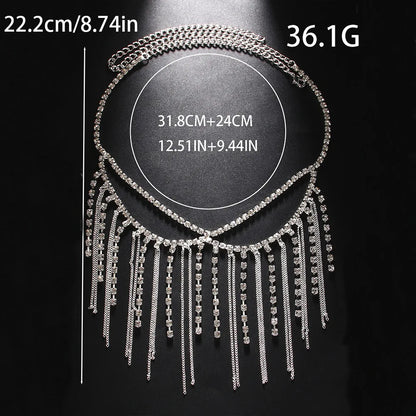 Fashion Rhinestone Tassel Mask Metal Chain Face Decoration Halloween Luxury Double-deck Crystal Veil Mask Belly Dance Jewelry
