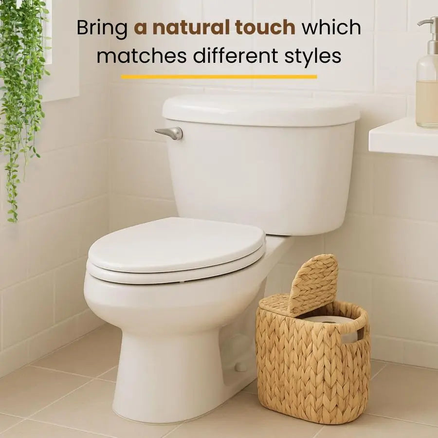 Paper Basket with Lid, Woven Natural Water Hyacinth Toilet Paper Storage, Papers Container for 4 Mega Rolls, Storage Holder with