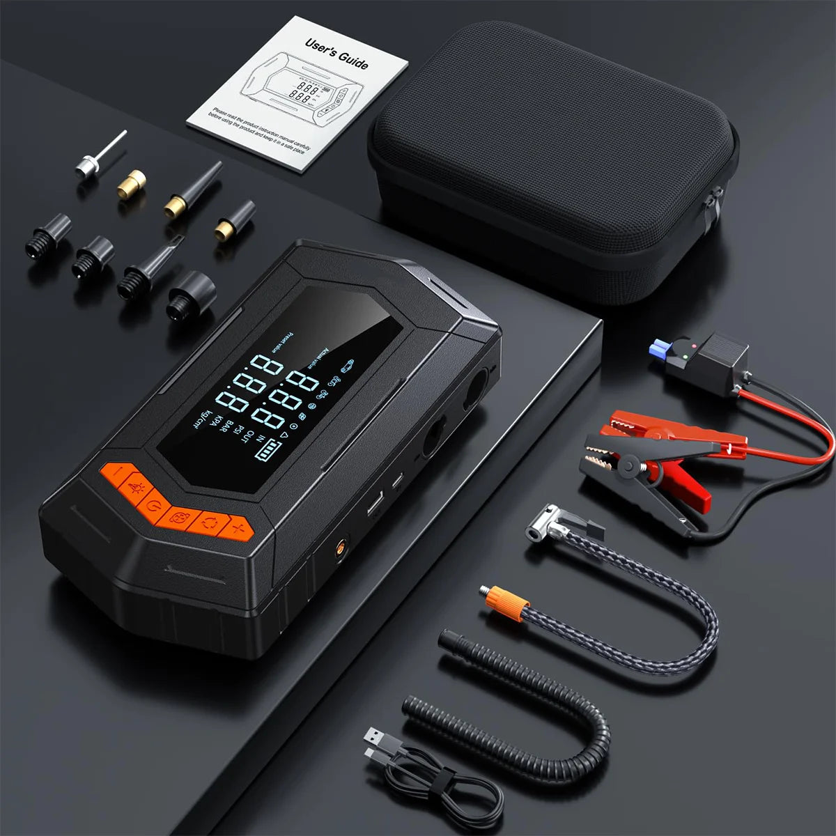 Jump Starter Air Compressor with Power Bank Portable 9000A Battery Booster 150PSI Tire Inflator 12V Car Starting Device