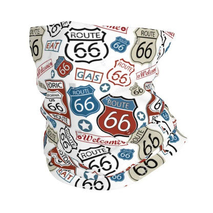 Custom Travel Motorcycle Ride Route 66 Bandana Winter Neck Warmer Windproof Wrap Face Scarf for Hiking Highways Gaiter Headband