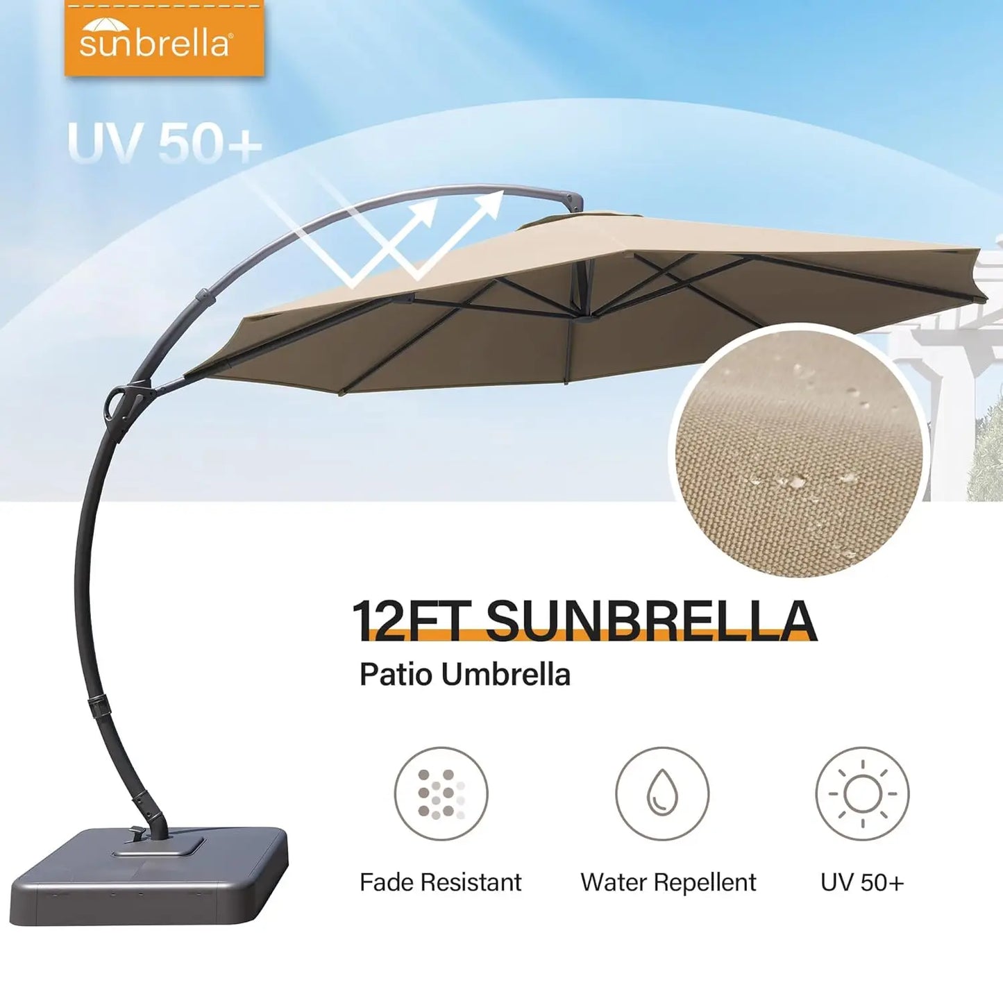 Outdoor Patio Umbrella, Curvy Cantilever Umbrella, Heavy Duty Offset Hanging Umbrella with 360° Rotation for, Customized