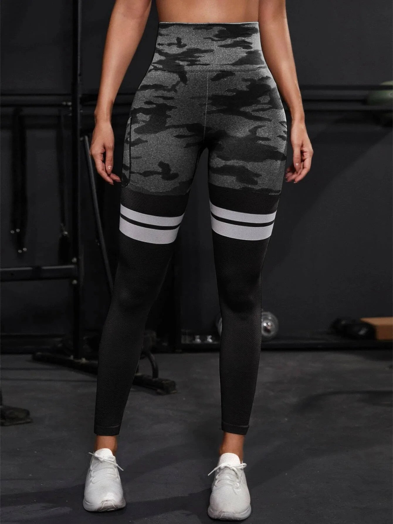 Stripe Camo Leggings Women Seamless Knit Tights High Waist Hip Liftting Outdoor Running Cycling Fashion Slim Yoga Fitness Pants