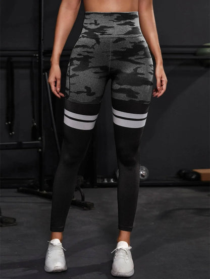 Stripe Camo Leggings Women Seamless Knit Tights High Waist Hip Liftting Outdoor Running Cycling Fashion Slim Yoga Fitness Pants