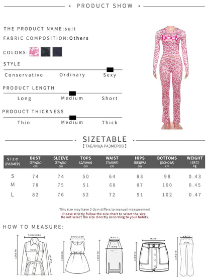 Weird Puss Letter Leopard Print 2 Piece Set Women Casual Zip Hooded Crop Jacke+Leggings Matching Stretch Sporty Street Outfits