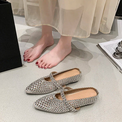 Crystal Women's Pointed Toe Slippers Luxury Flats Sandals Casual Mules Shoes Cozy New Trend Slides Fashion Dress Mujer Zapatos