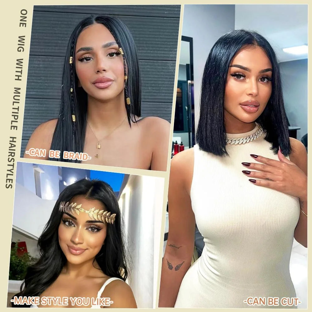 Silky Straight Lace Front Wigs Human Hair 200% Density 26 Inch Human Hair Wig for Women Natural Black HD Transparent Lace