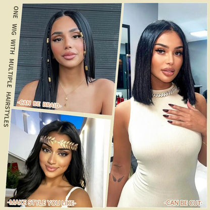 Silky Straight Lace Front Wigs Human Hair 200% Density 26 Inch Human Hair Wig for Women Natural Black HD Transparent Lace