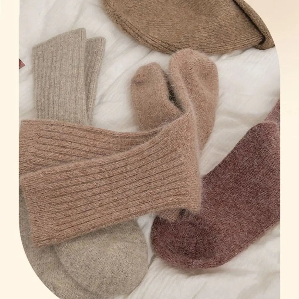 Cashmere winter warm velvet socks fashionable Harajuku thick mid tube socks soft sleep home socks striped women's long socks