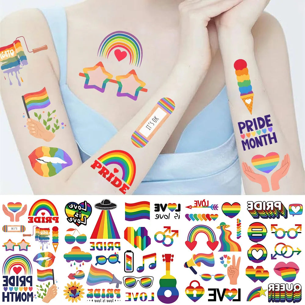 10Pcs Sheets of Pride Tattoos,  LGBT Pride Face Tattoos Temporary, LGBT Gay Pride Accessories for Parades, Festivals and Parties