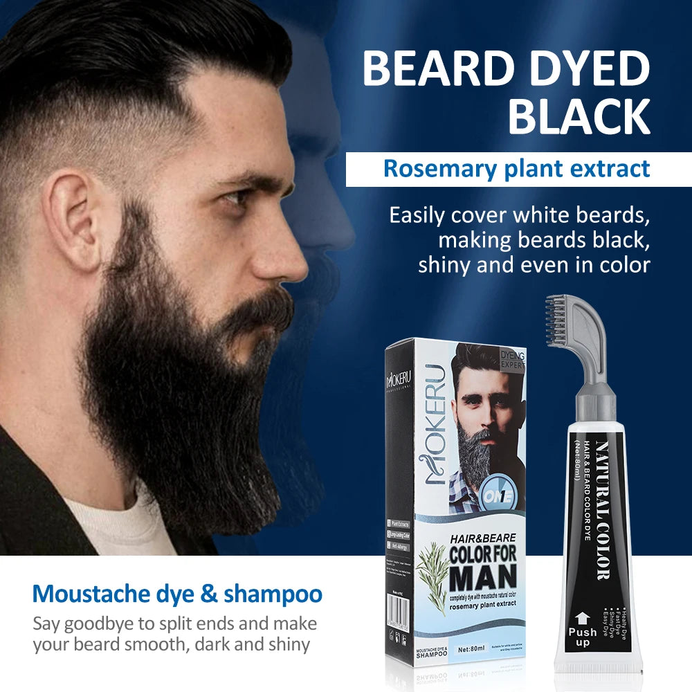Hair Dye Cream Black Beard Dye Cream For Men Permanent Plant Beard Dye Shampoo Fast Cover White Grey Beard Hair Care