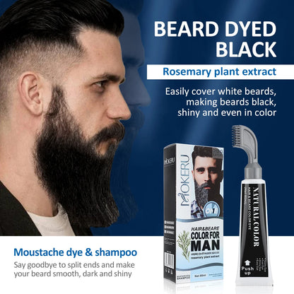 Hair Dye Cream Black Beard Dye Cream For Men Permanent Plant Beard Dye Shampoo Fast Cover White Grey Beard Hair Care