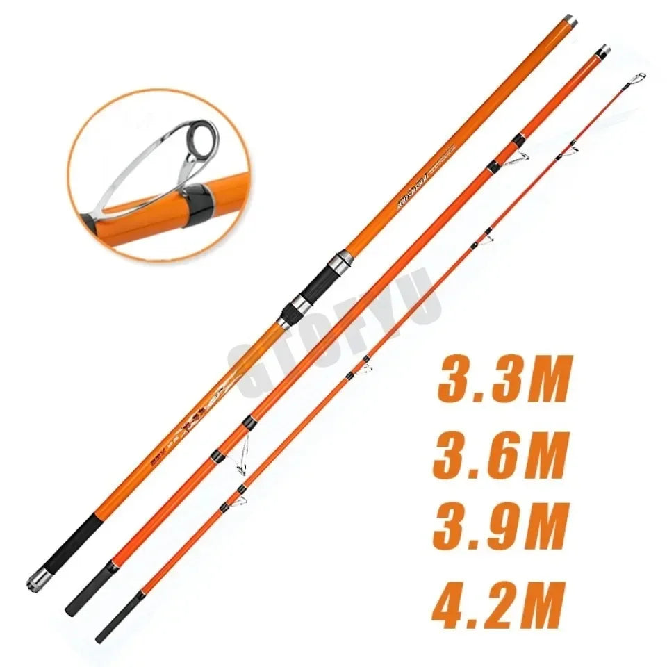 3.3M 3.6M 3.9M 4.2M Carp Rod 35kg Surf Fishing Rod Portable Travel Surf Spinning Rod 3 Piece Carbon Fiber Saltwater Fishing Pole