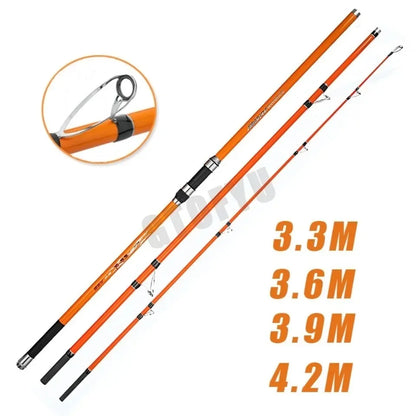 3.3M 3.6M 3.9M 4.2M Carp Rod 35kg Surf Fishing Rod Portable Travel Surf Spinning Rod 3 Piece Carbon Fiber Saltwater Fishing Pole