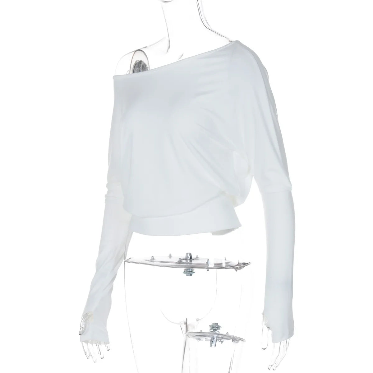 Sexy Elegant Long Sleeves Top Irregular One Shoulder Women Tops T Shirt Birthday Party Club Date Casual Office Clothes