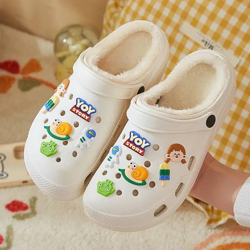 Winter Women Slippers Platform Clogs Warm Furry Slippers Fur Indoor Home Cotton Shoes Female Fluffy Slides Plush Slippers