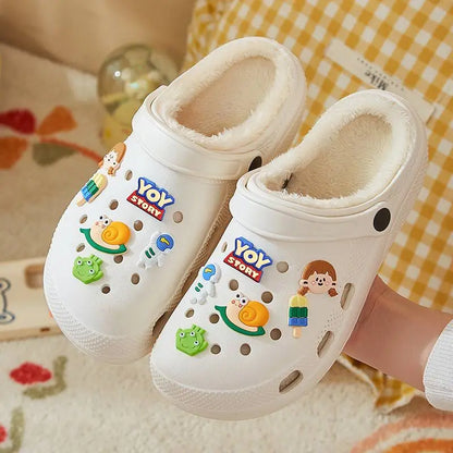 Winter Women Slippers Platform Clogs Warm Furry Slippers Fur Indoor Home Cotton Shoes Female Fluffy Slides Plush Slippers