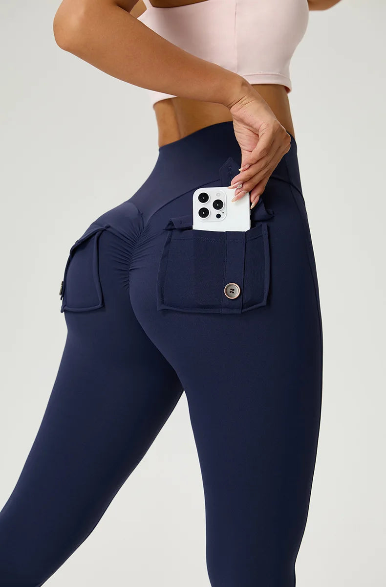 Women's Flared Pants Yoga Leggings Bell-bottoms Tight Elastic Breathable Sports Pants Back Waist Pockets Womens Clothing
