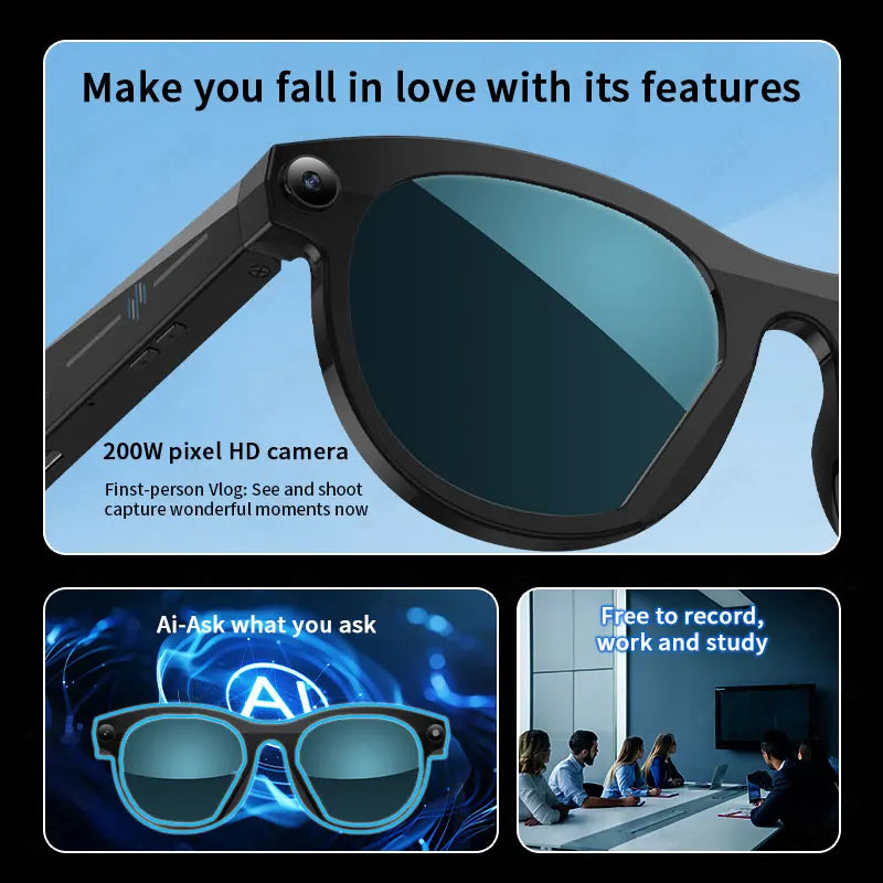 2026 Smart Glasses New Camera Photo Video Record AI Translation Bluetooth Touch Control Music Headphone Waterproof Smart Glasses