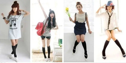 JK Women Black White Knee High Lolita Socks Lady Girls Over Knee Cute Long Sock Thin Breathable Solid Color Stockings For Women