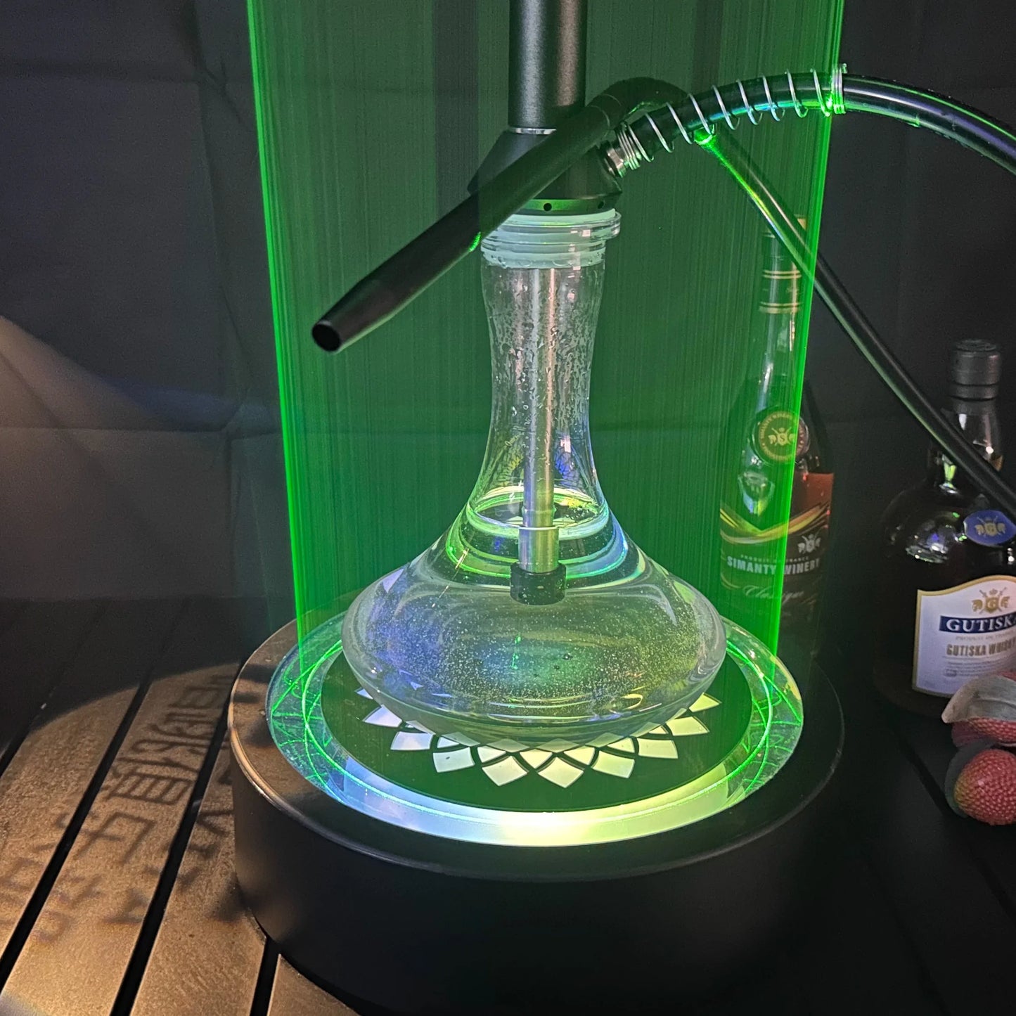LED Smoking Table Lamp with Laser Light & Charging Base for Hookah Portable Neon Smoke Glow Lamp for Bar Party Laser Effects