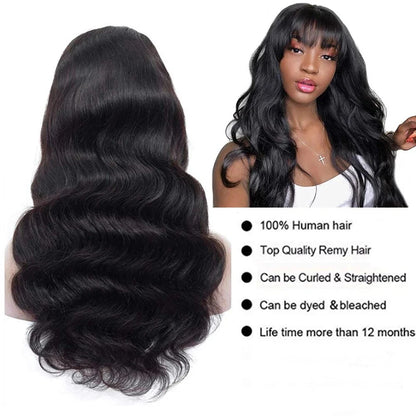 Middle Part Body Wave Human Hair Wig With Bangs for Black Women 3x1 Lace Wigs 200 Density Brazilian 30 32 Inch Wigs on Sale