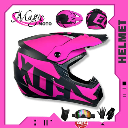 Kids Motocross Helmet Full-Face Kit - DOT & ECE Certified Motorcycle Helmet + Off-Road Goggles + Protective Gloves