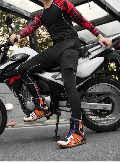 Motorcycle protective riding boots men four season fashion high top anti slip wear-resistant comfortable off-road cycling boots