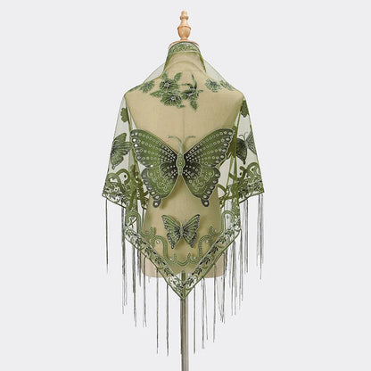 New Women Lace Tassel Triangular Scarf Solid Hollow-out Butterfly Embroidery Scarves Soft Lady Shawl Foulard Party Wrap Shawls