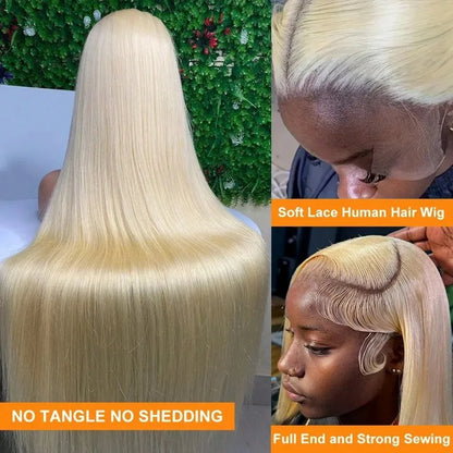 38 Inch 613 Straight Human Hair Wig With Baby Hair 13x4 Hd Lace 613 Blonde Wig Pre Plucked Bleached Knots 220 Density For Women
