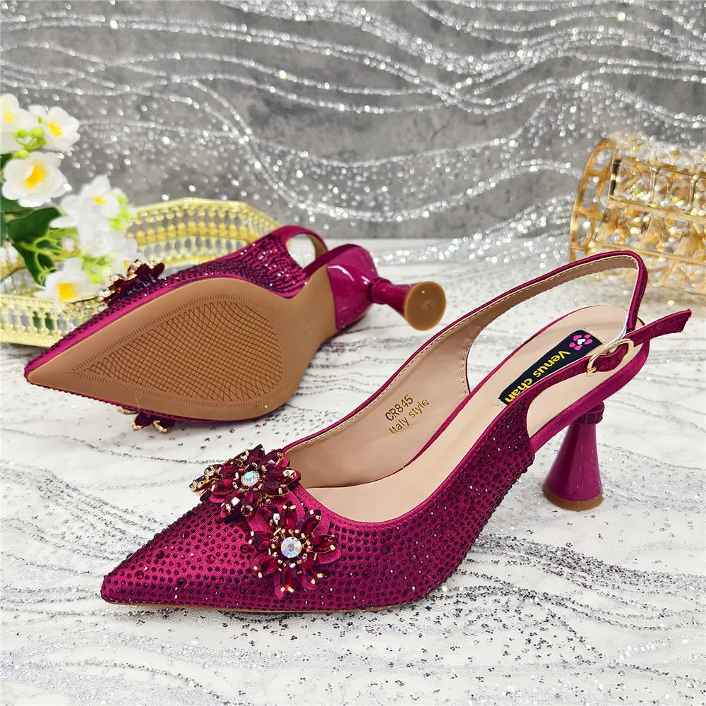 New Arrival African Women Shoes Decorated with Rhinestone Shoes for Women 2025 Designer Luxury Plus Size 43 Wedding Shoes Bride
