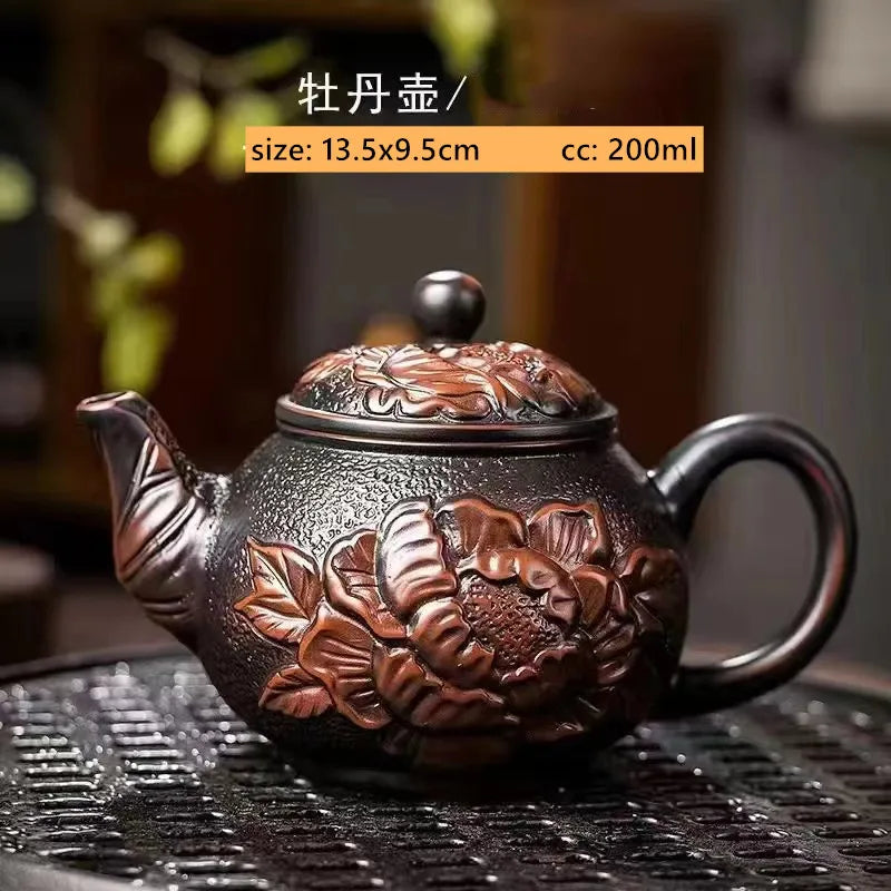 Purple Pottery Relief Teapot Hand-carved Dragon Pattern Beauty Kettle Traditional Ball Hole Filter Pot Chinese Zisha Tea Set