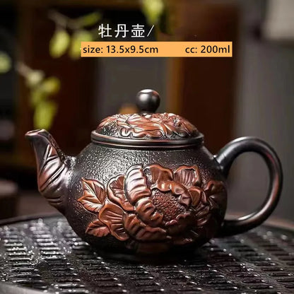 Purple Pottery Relief Teapot Hand-carved Dragon Pattern Beauty Kettle Traditional Ball Hole Filter Pot Chinese Zisha Tea Set