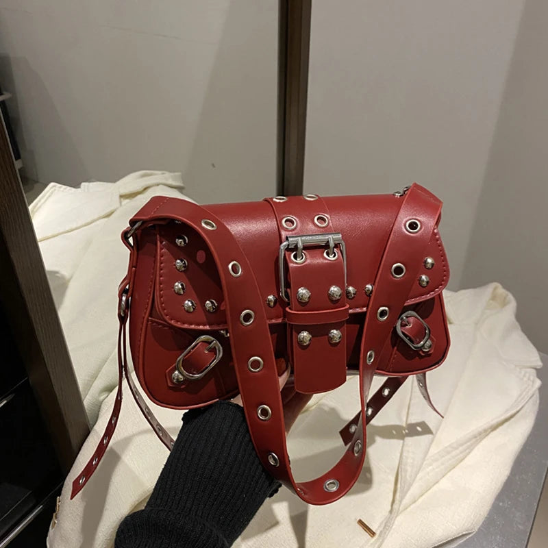 Shoulder Bag for Women Pink Underarm Bags PU Leather Crescent Bags with Rivet Small Y2k Purses Trendy Armpit Purse