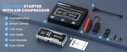 Car Jump Starter Pump Air Compressor Starting Device Booster Power Bank 12V Digital Tire Inflator 150PSI