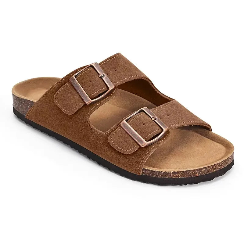 Crestar Women's Suede Clogs Lady Fashion Buckle Leather Mules Comfort Cork Footbed Potato Shoes with Arch Support Beach Sandal