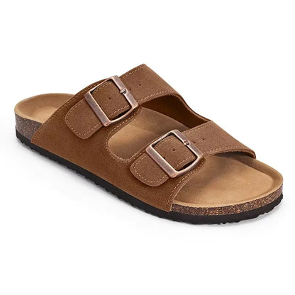 Crestar Women's Suede Clogs Lady Fashion Buckle Leather Mules Comfort Cork Footbed Potato Shoes with Arch Support Beach Sandal