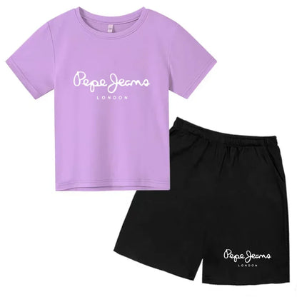 Kids Summer Fashion Casual Set - Boys Girls Toddler Clothes Charming Letter Print T-shirt with Short Sleeves And Shorts 3-12 Yea