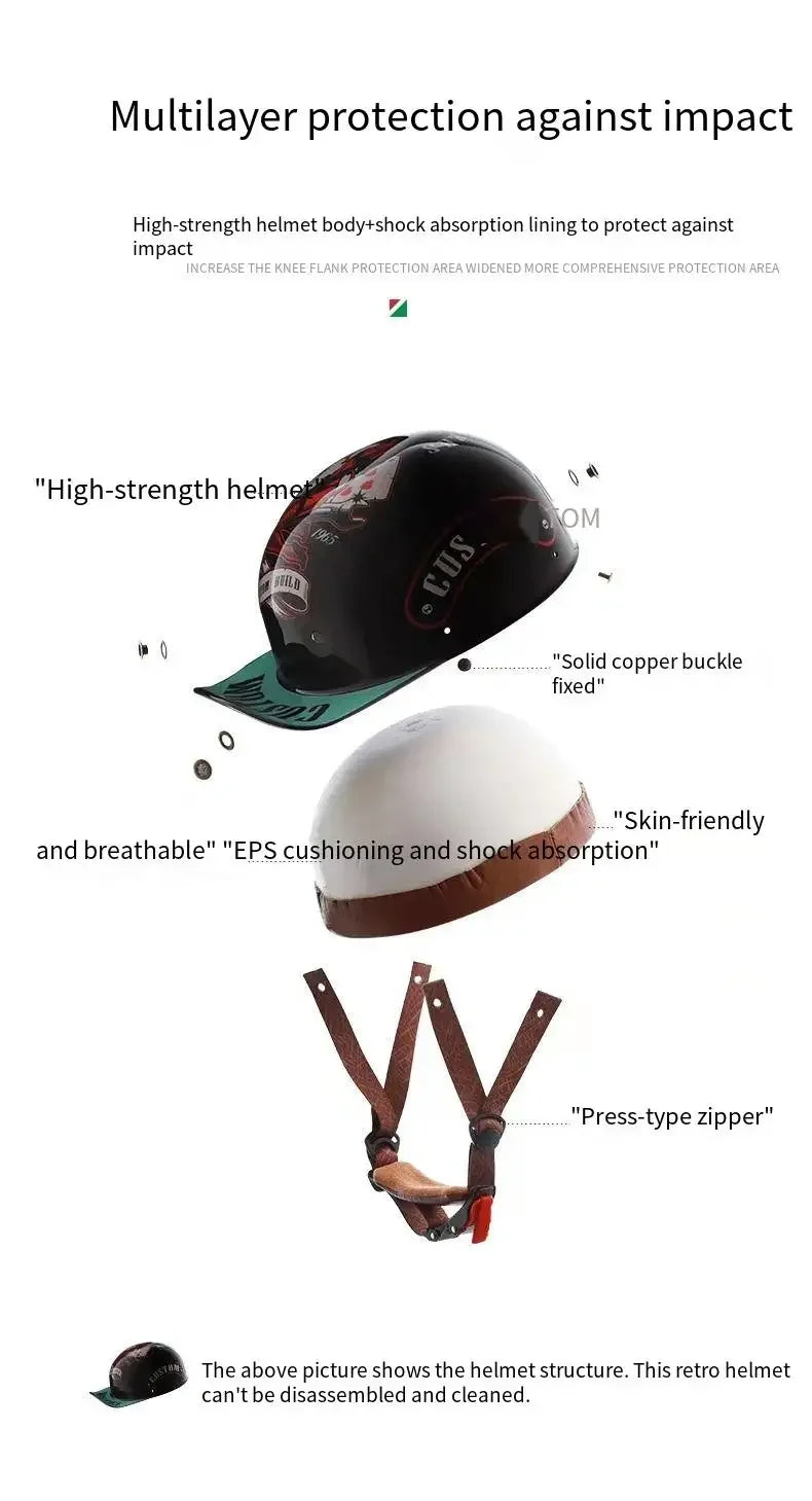 Retro Bucket Half Helmet for Men & Women - Motorcycle & Electric Bike Safety Helmet