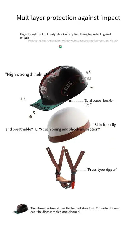 Retro Bucket Half Helmet for Men & Women - Motorcycle & Electric Bike Safety Helmet