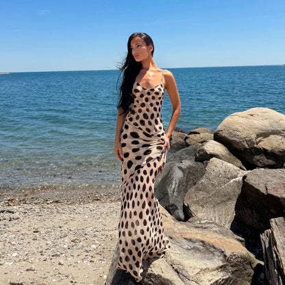 Sexy Leopard Print Women's Summer Dress Y2k Sleeveless Waist Cinching Strap Dresses With Scarf New Casual Beach Party Robe 2026