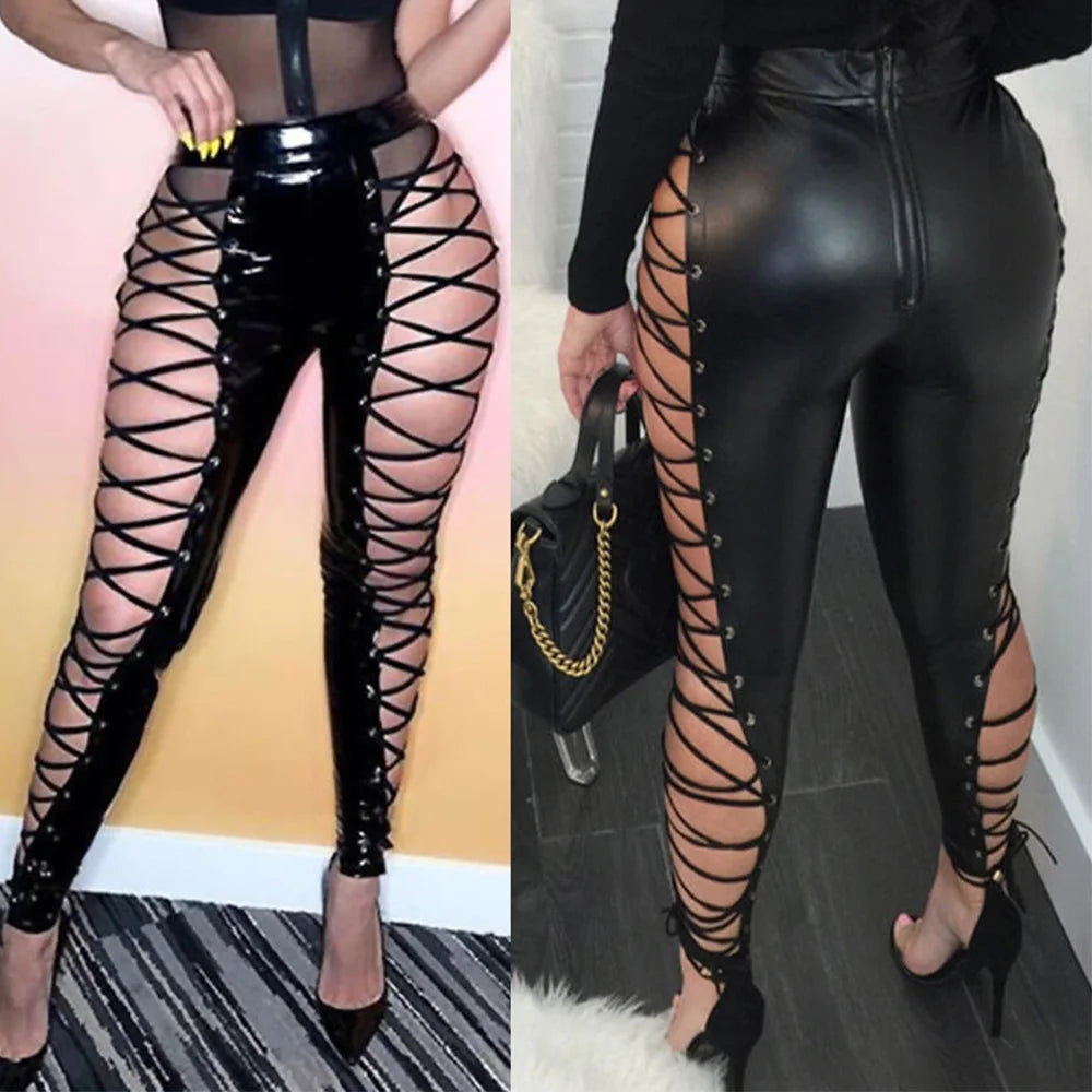 Sexy 2025 fashion vintage streetwear leather pants women summer goth leggings festival clothing emo black pencil pants trousers