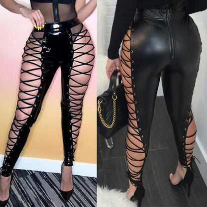Sexy 2025 fashion vintage streetwear leather pants women summer goth leggings festival clothing emo black pencil pants trousers
